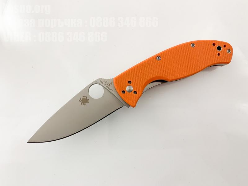Сгъваем автоматичен нож с оранжева дръжка G10 Spyderco 