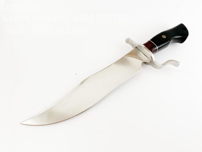 Ловен нож с кожен калъф от кована стомана