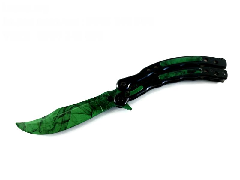 Нож пеперуда тренировъчен - цвят зелен с пружинен механизъм подходящ за правене на трикове
