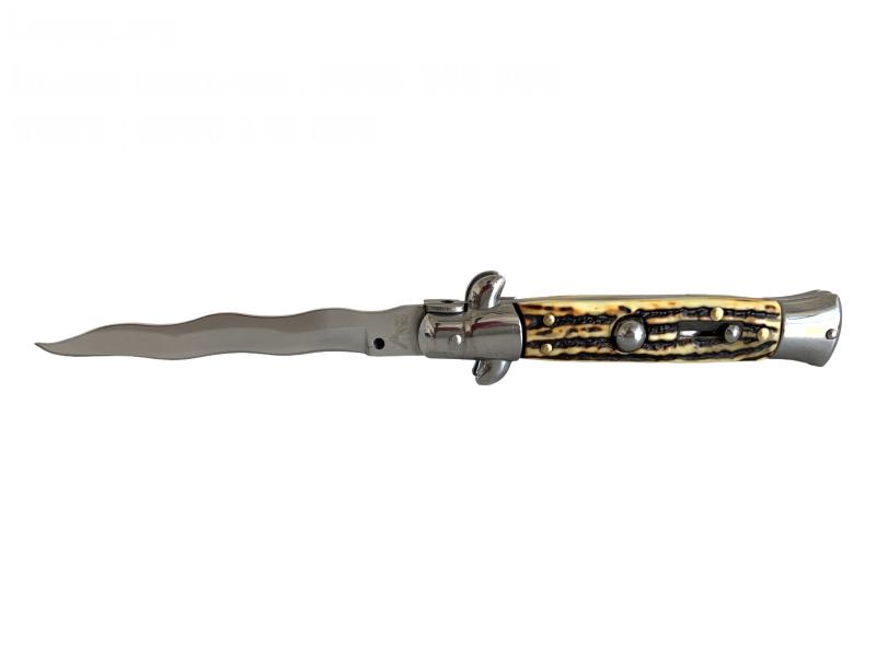 Устойчив и елегантен сгъваем автоматичен нож с дръжка от имитация на еленов рог - Изискан дизайн и надеждна функционалност