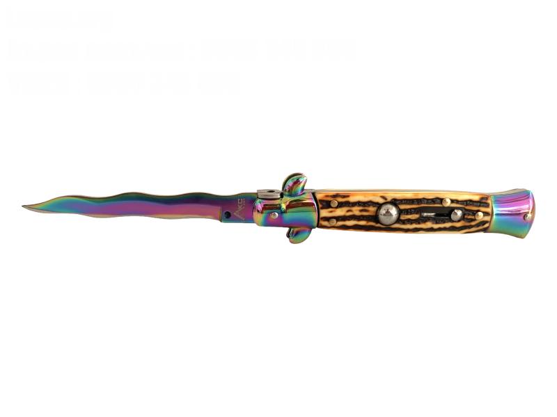 Елегантен сгъваем автоматичен нож с дръжка от имитация на еленов рог - Издръжливост и стил 