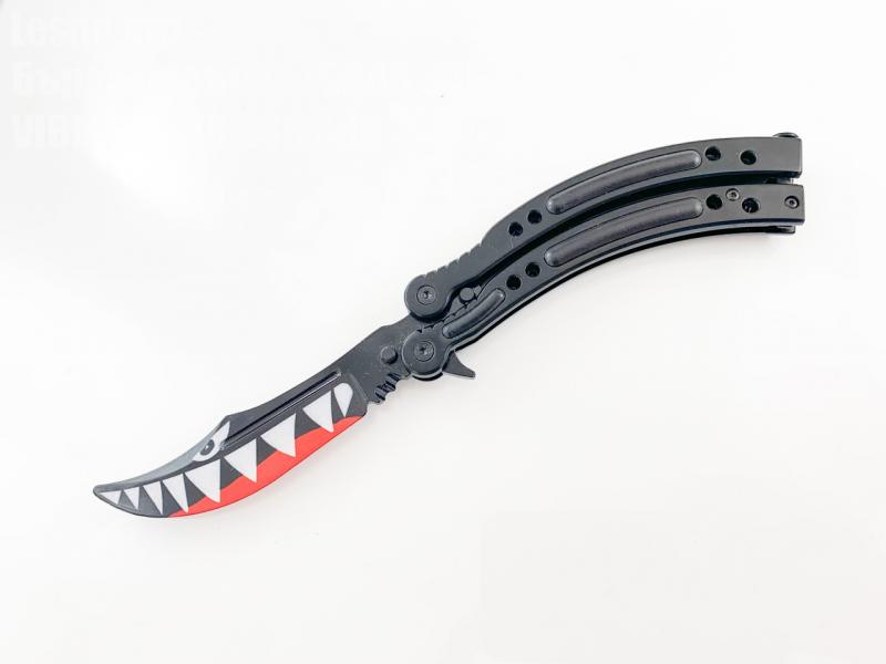 Нож сгъваем тип пеперуда незаточен -CS GO - Shark Акула black color 