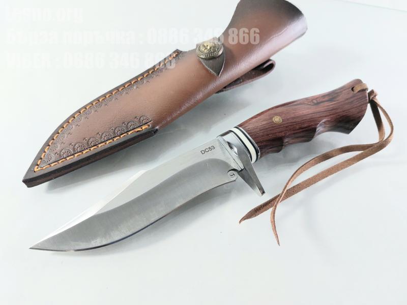 Ръчно направен ловен нож с кожена кания стомана DC53 - VipEver