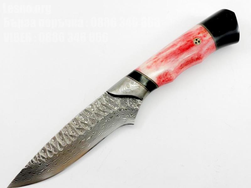 Ръчно направен ловен нож от дамаска стомана дръжка от камилска кост