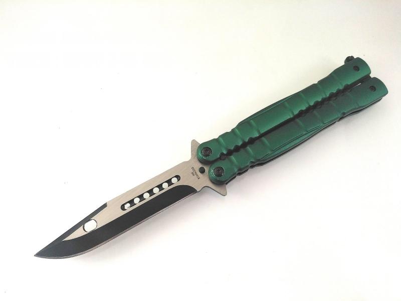 Метален нож пеперуда  с острие 440 С стомана и фосфорно зелена дръжка