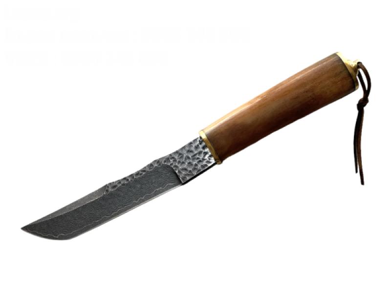 Ръчно направен ловен нож от дамаска японска тъмна стомана и камилска кост