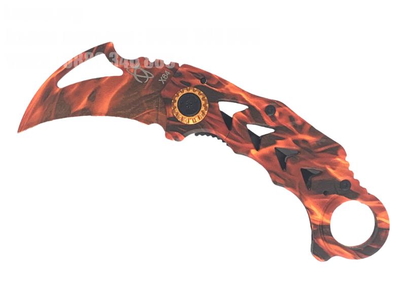 Нож Карамбит T-X64 Оранжев, наподобяващи пламъци