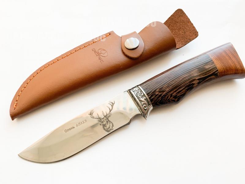 Руски ловен нож Олень Елен стомана 65х13 с кожена кания