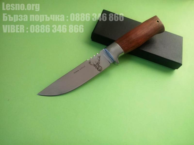 Руски ловен нож с гравиран Оленъ на острието-стал 65х13