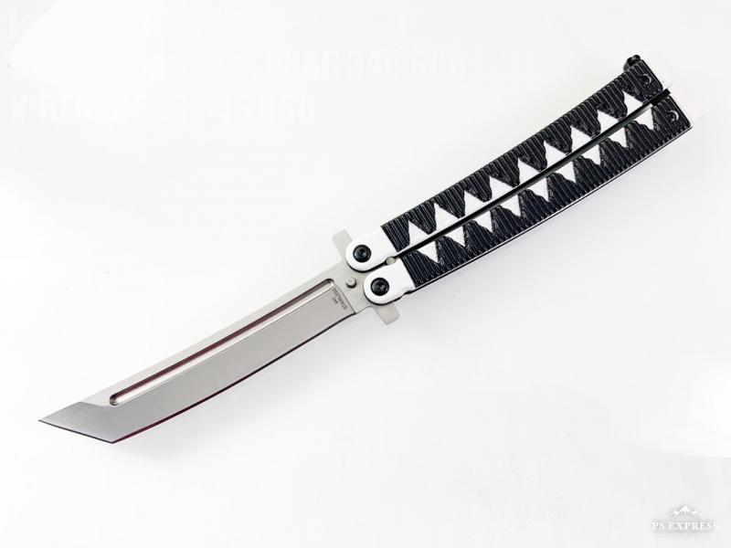 Нож пеперуда бял и черен цвят дизайн къс меч танто остър като бръснач