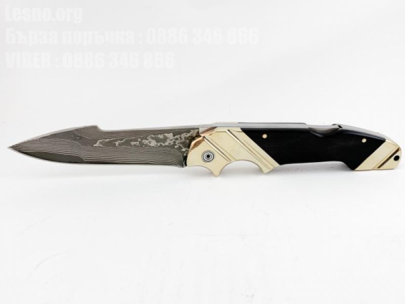 Рамбо/Rambo Сгъваем джобен нож Damask/дамаска стомана - с кожен калъф