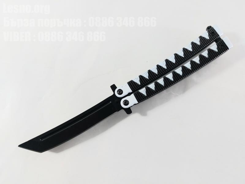 Нож пеперуда  черен цвят острие дизайн къс меч танто остър като бръснач