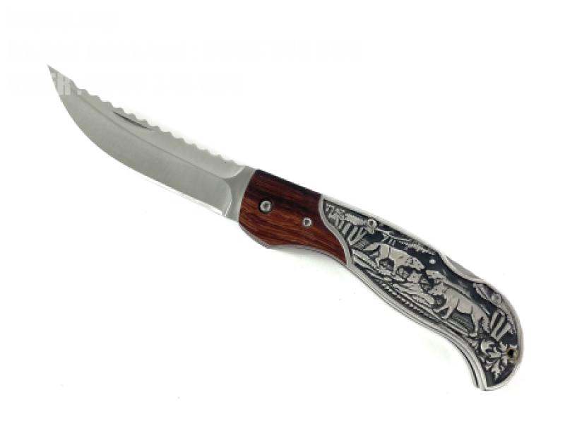 Сгъваем джобен нож с инкрустирани вълци на дръжката FB826