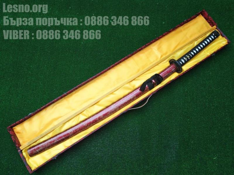 Самурайски меч катана танто,Tanto черен калъф карбонова червенолилава  стомана