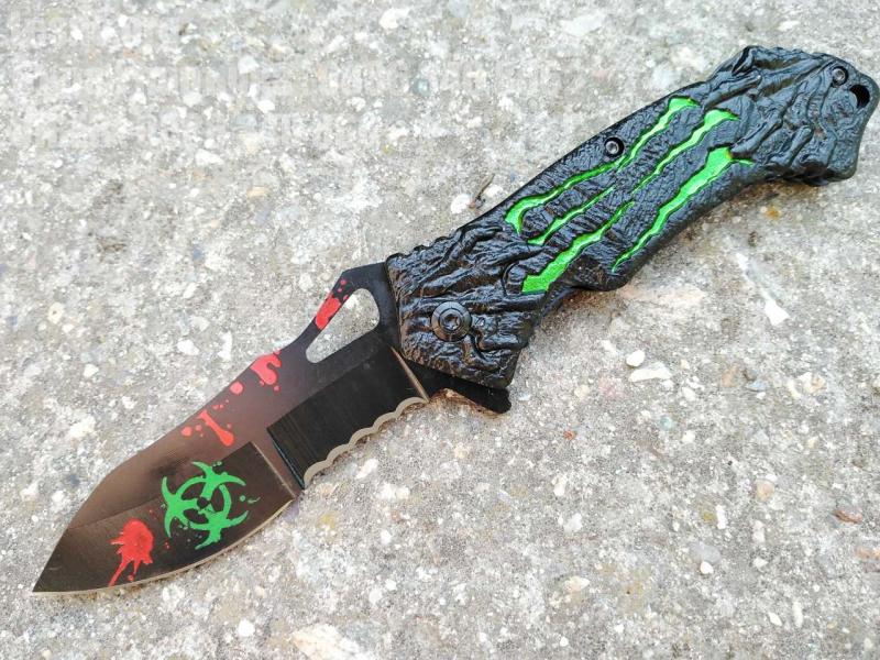Сгъваем автоматичен нож  Zombie Hunter Green Monster