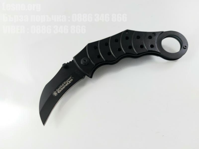 Сгъваем тактически нож карамбит Smith and Wesson ExtremeOps с черно тефлоново покритие