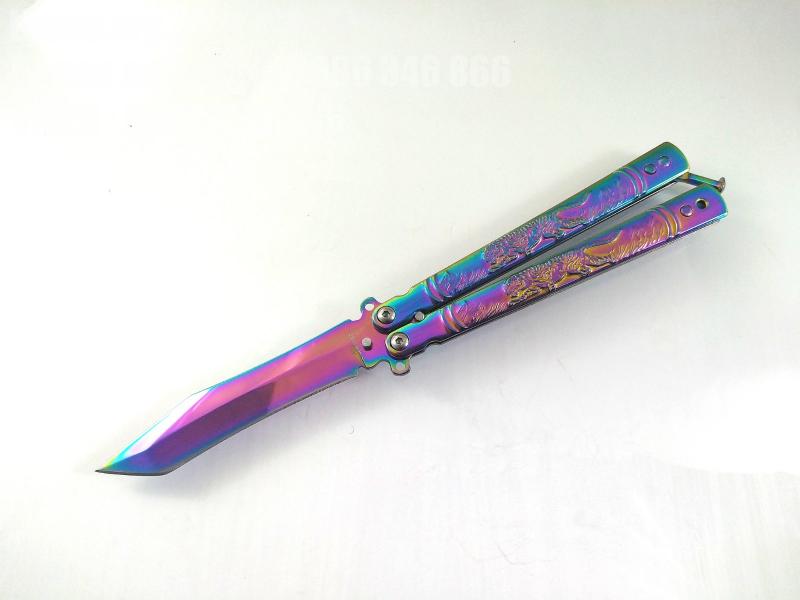 Метален нож пеперуда Rainbow с острие танто Tiger остър