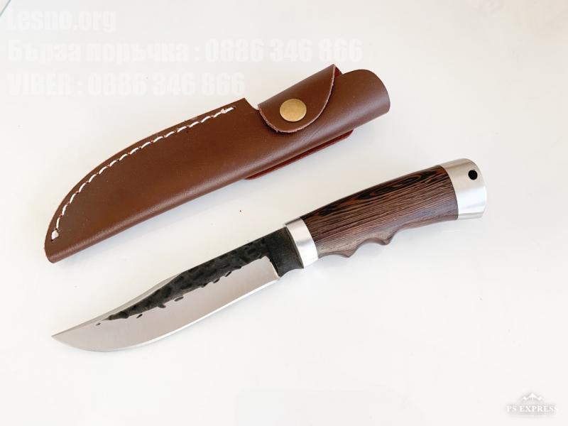 Ръчно направен ловен нож фултанг с D2 стомана и кожена кания