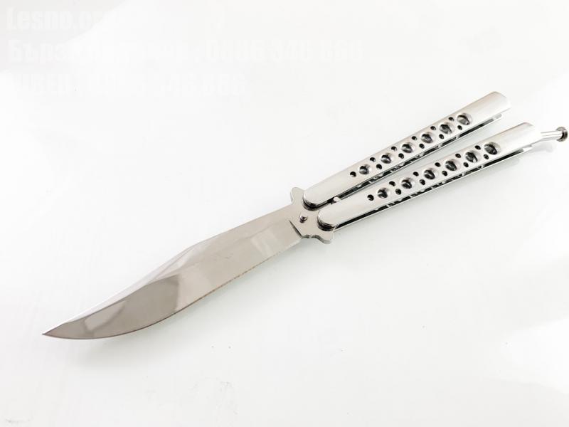 Масивен метален нож пеперуда остър като бръснач без болтове и пружинен механизъм