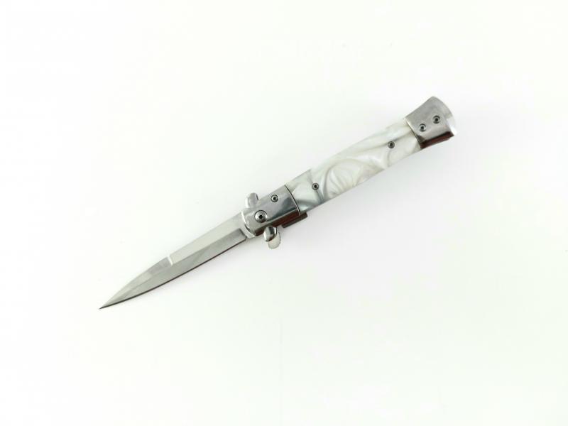 Автоматичен сгъваем джобен нож дръжка от бял кориан модел 2 с клипс