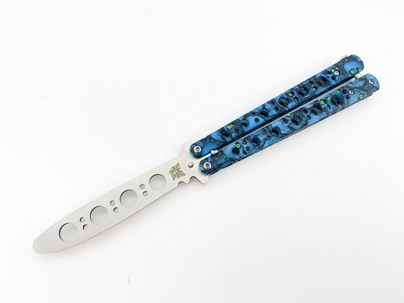 Benchmade butterfly knife тренировъчен нож пеперуда сини черепи