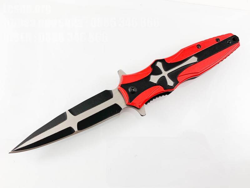 Автоматичен джобен нож кама едностранно заточен с кръстове с червени чирени