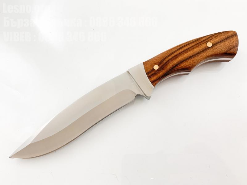 Ръчно направен ловен нож с махагонова дръжка и кожена кания