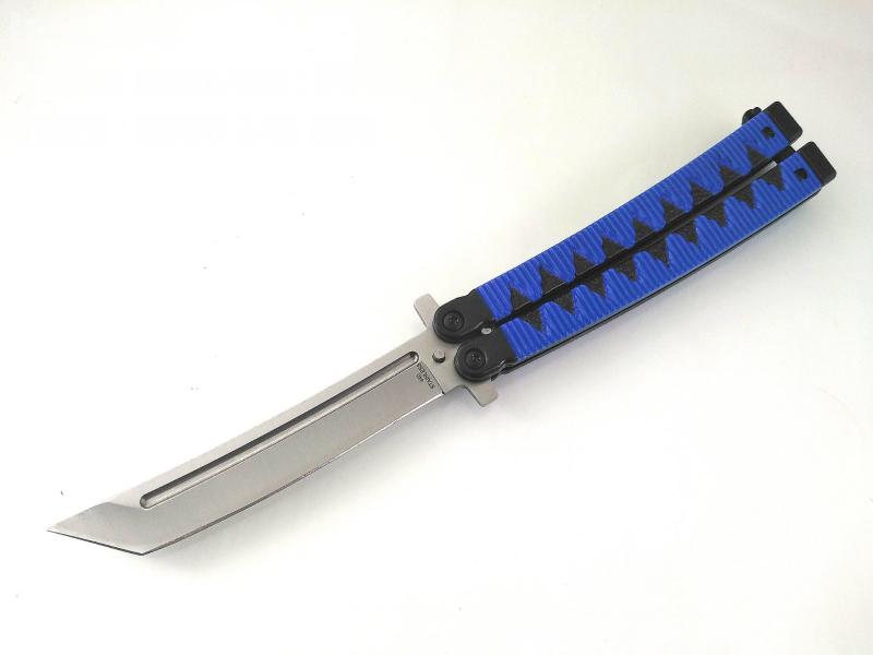 Нож пеперуда син цвят  дизайн къс меч танто  остър като бръснач