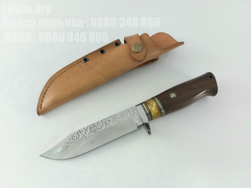 Ръчно направен ловен нож с дървена дръжка цветен кориан стомана D2 