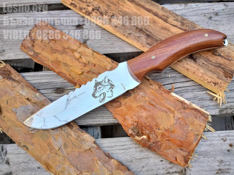 Руски ловен нож фултанг с гравиран вълк стомана 65х13