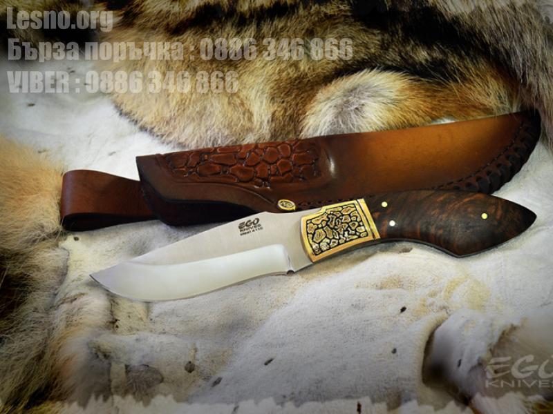 Ловен нож с дръжка изработена от корен на орех и бронзов гард