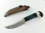 Ръчно направен ловен нож от японска дамаска стомана с дръжка от абаносово дърво,еленов рог и цветен кориан