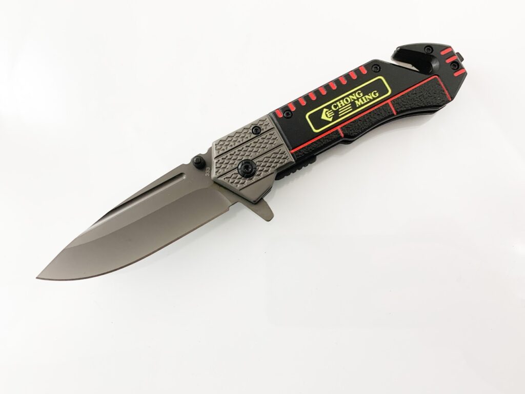 Chong Ming pocket knife с резец и шип за чупене на стъкло сгъваем полуавтоматичен нож  |  Lesno.org