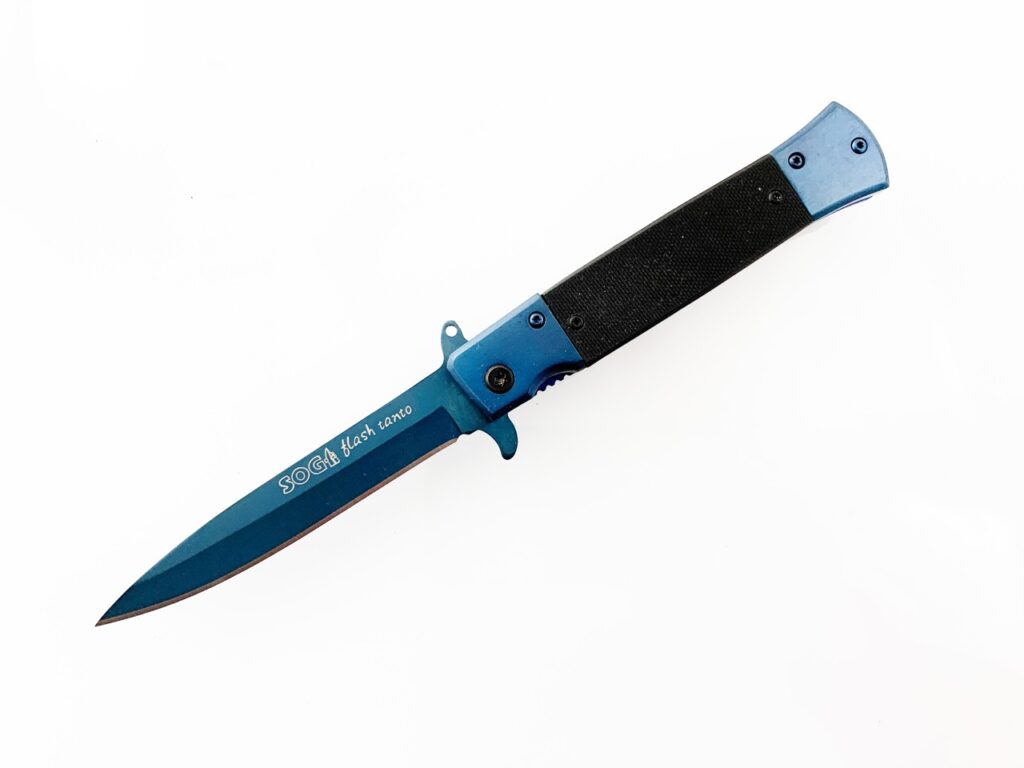 Сгъваем автоматичен нож син цвят дизайн стилето VEX Gear Flash tanto 440 steel  |  Lesno.org